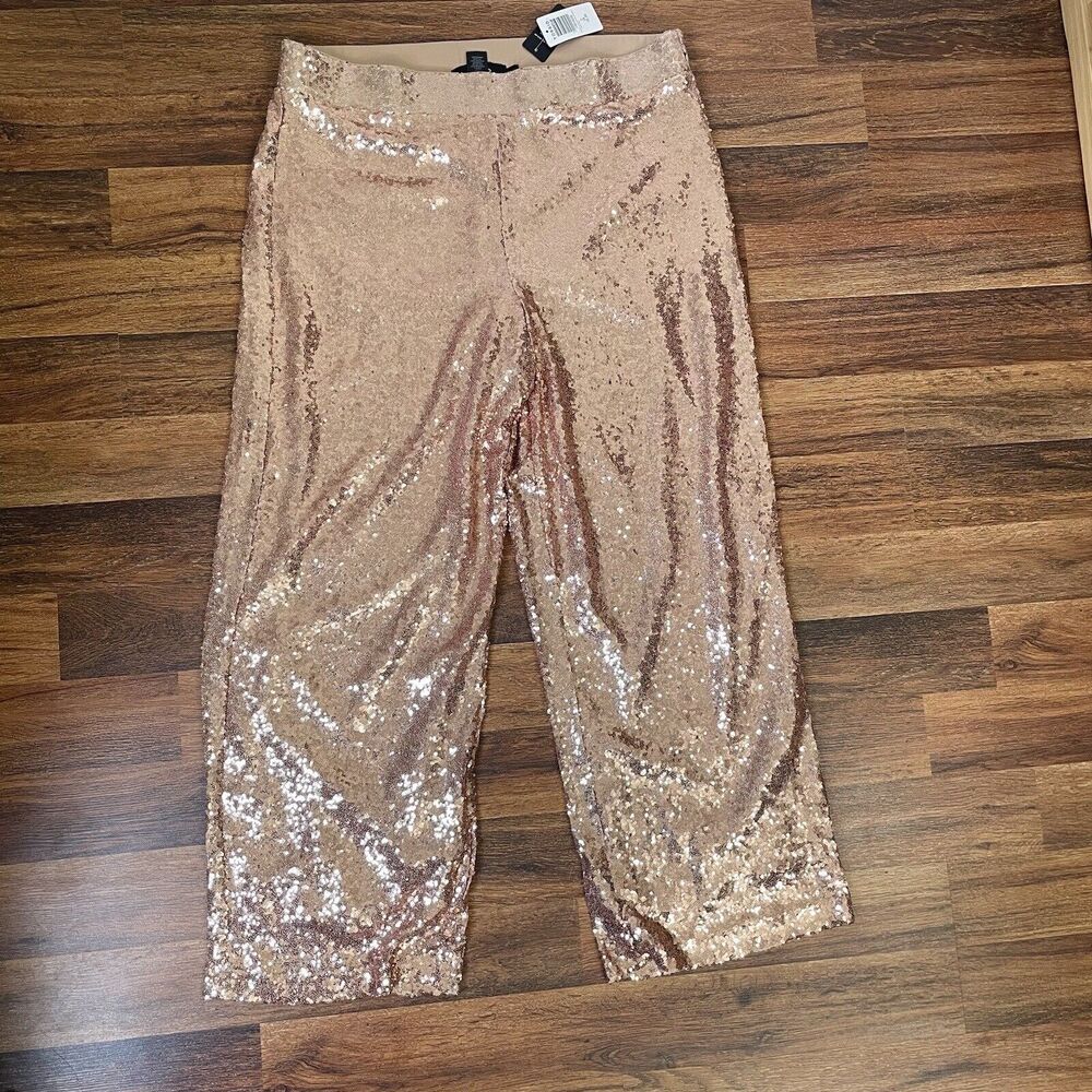 Torrid Size 2 2X 18-20 Pants Sequins Wide Leg Flex Champagne Lined Holiday NWT - Picture 2 of 11